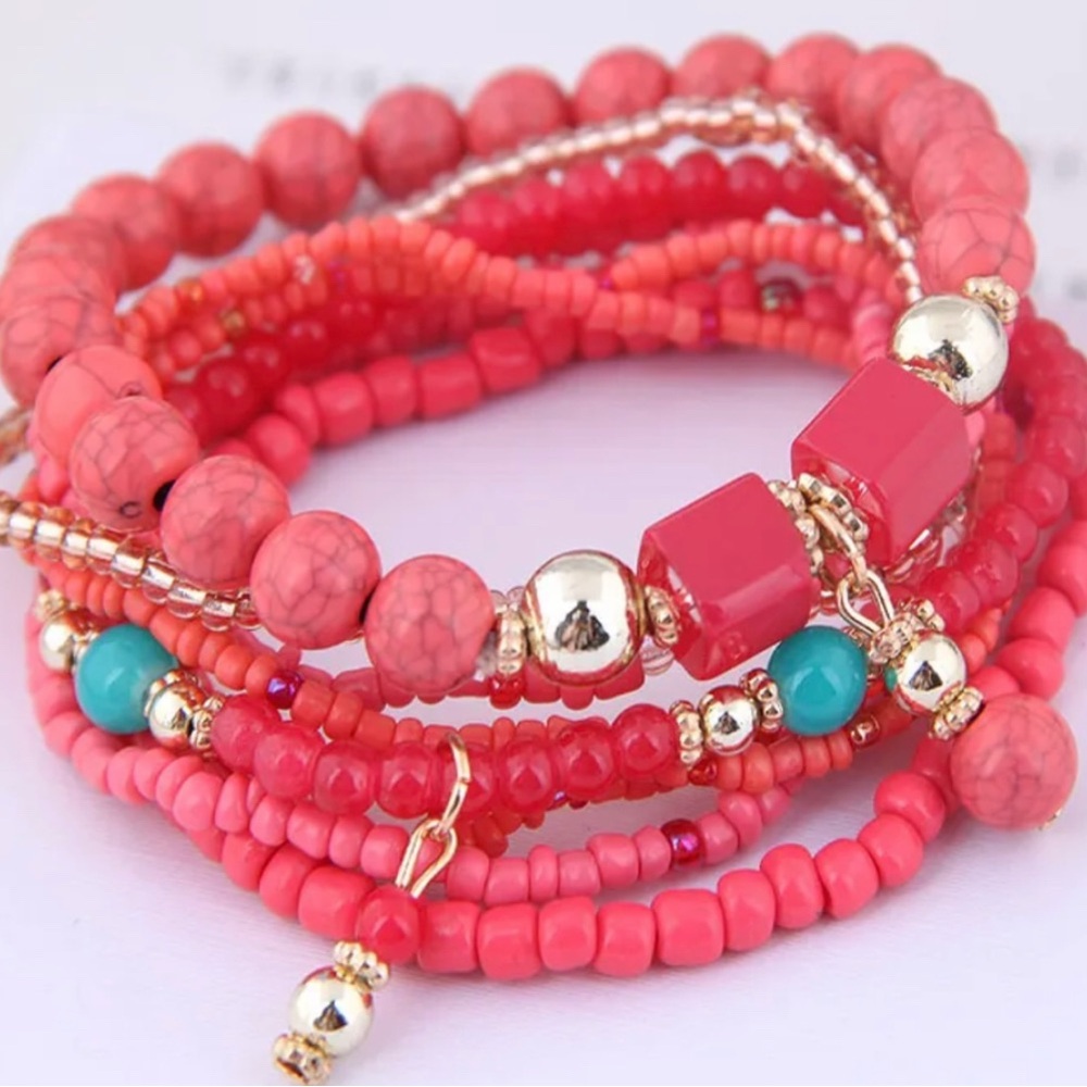 Coral Beaded Bracelet Set